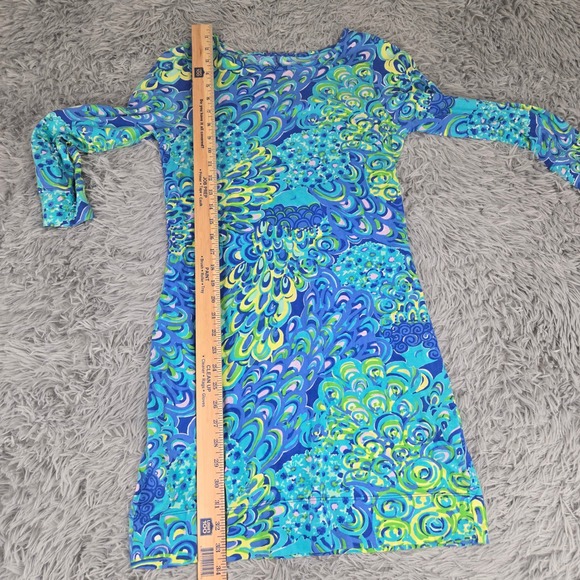 Lilly Pulitzer Dress Womens Medium Blue Green Peacock Pima Cotton Long Sleeve - Picture 4 of 5